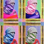 Laila Shawa | Fashionista Terrorista (four panels), 2010. Giclee print with Swarovski beads on canvas, 100 x 75 cm each.