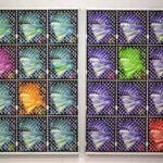 Laila Shawa | Stamp for a lost country (diptych), 2010. Mixed medium on canvas, 160 x 200 cm.